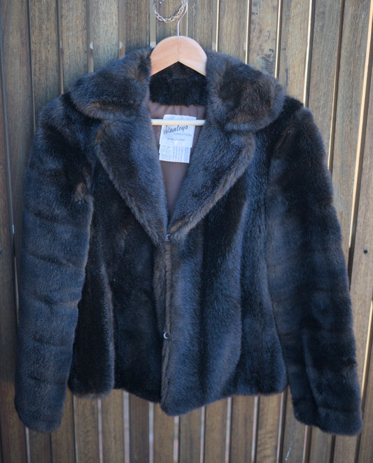 Vintage Stanley Creations of Melbourne Brown Faux Fur Jacket – Size 10-Vintage Women’s Outerwear-Tilbrook and Co