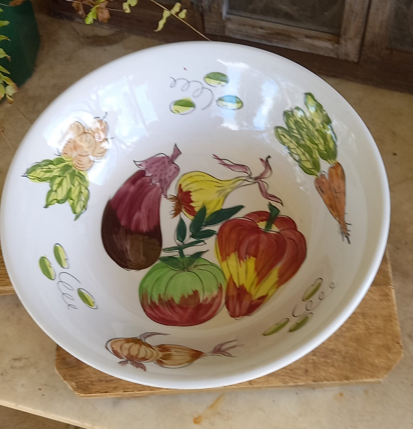 Retro Ironstone Underglaze Salad Bowl Handpainted in Japan-Kitchenalia-Tilbrook and Co