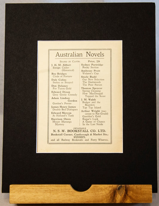 Original Vintage 1914 N.S.W. Bookstall Co. Ltd: Australian Novels Bound in cloth Advertisement-Vintage Ephemera-Tilbrook and Co