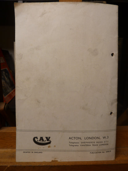 C.A.V. Fuel Injection Pumps: Flange Mounted Type Models BPF Instruction book - publication 2000/8-Ephemera-Tilbrook and Co