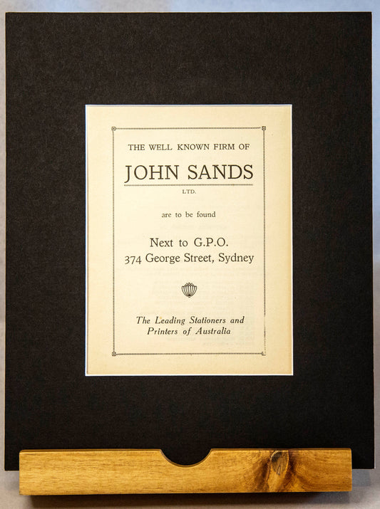 1914 John Sands Advertisement – “The Leading Stationers and Printers of Australia”-Vintage Ephemera-Tilbrook and Co