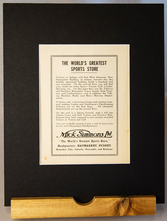 Original 1914 Mick Simmons Ltd Advertisement – Vintage Sporting Goods Print-Vintage Ephemera-Tilbrook and Co