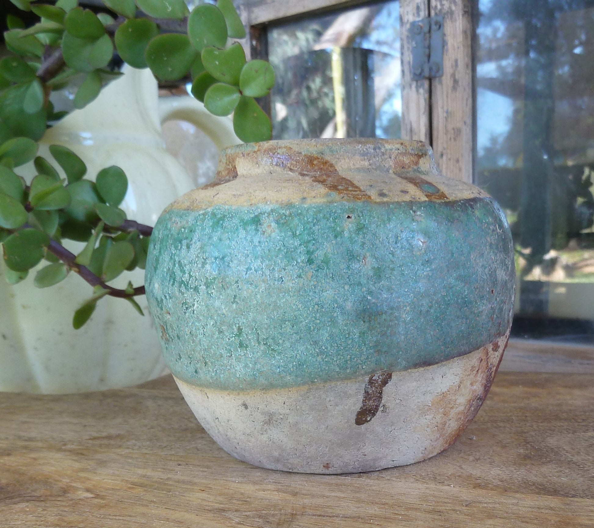 Chinese Stoneware Ginger Jar Glazed in Green-Collectables-Tilbrook and Co