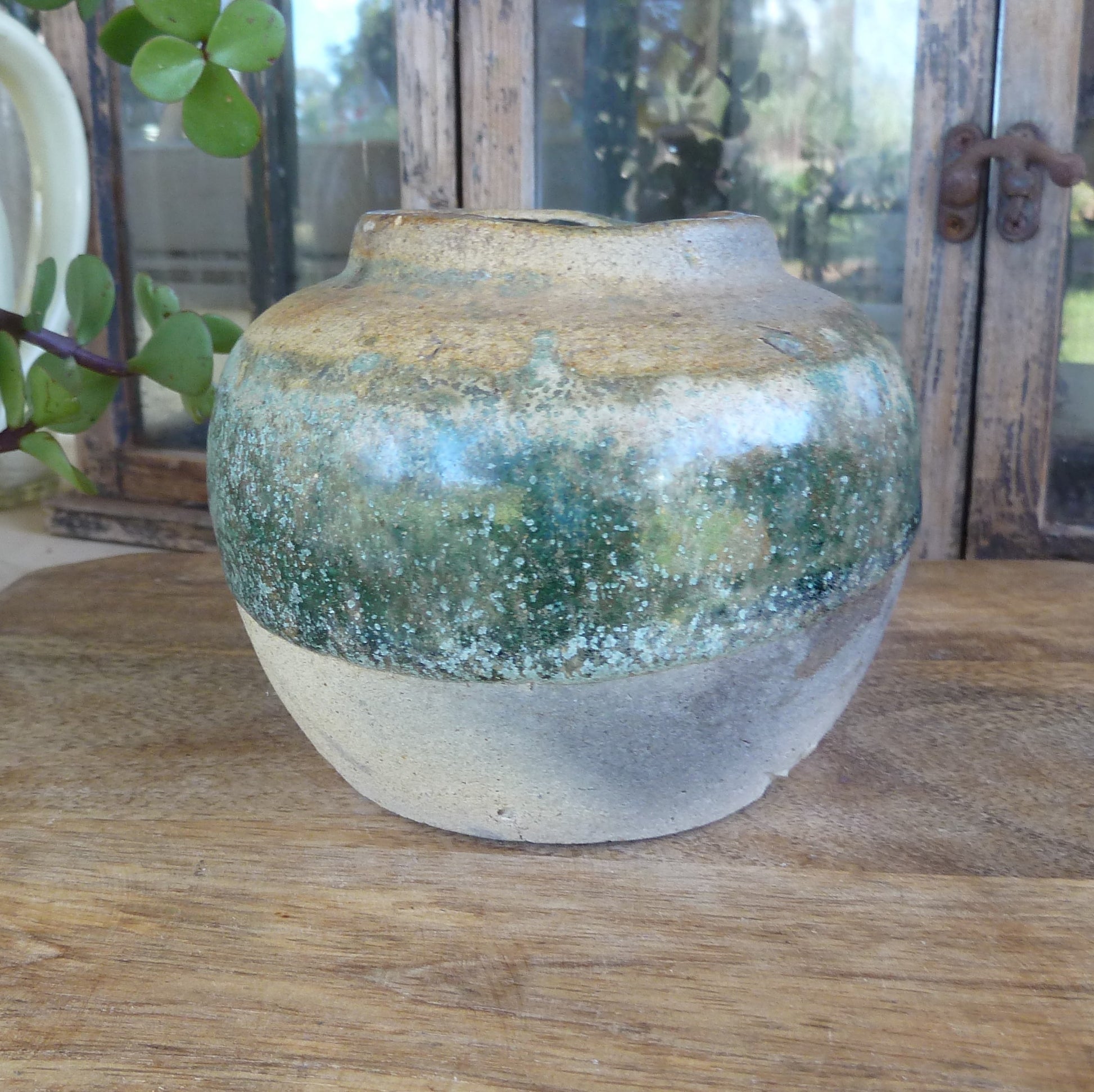 Chinese Stoneware Ginger Jar Glazed in Green-Collectables-Tilbrook and Co