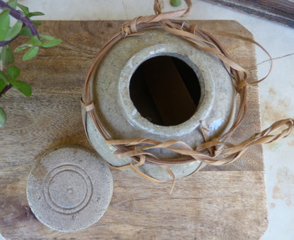 Chinese Ginger Jar with Woven Bamboo Cover and lid-Collectables-Tilbrook and Co