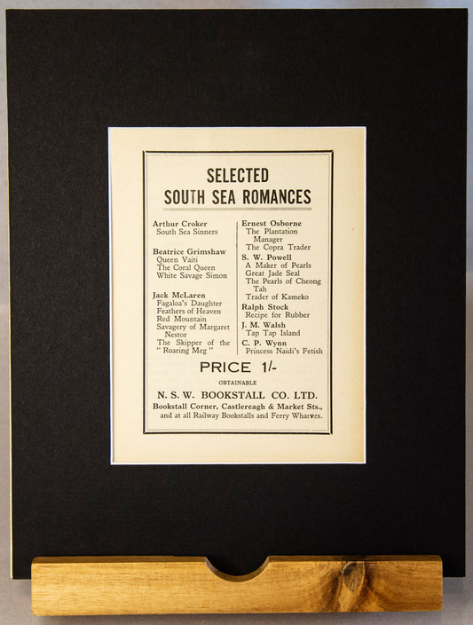 Original Vintage 1914 N.S.W. Bookstall Co. Ltd: Selected South Sea Romances Advertisement-Vintage Ephemera-Tilbrook and Co
