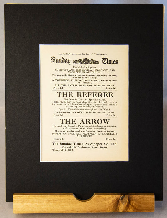 Original 1914 Sunday Times Advertisement – Vintage Newspaper Print, Sydney Ephemera-Vintage Ephemera-Tilbrook and Co
