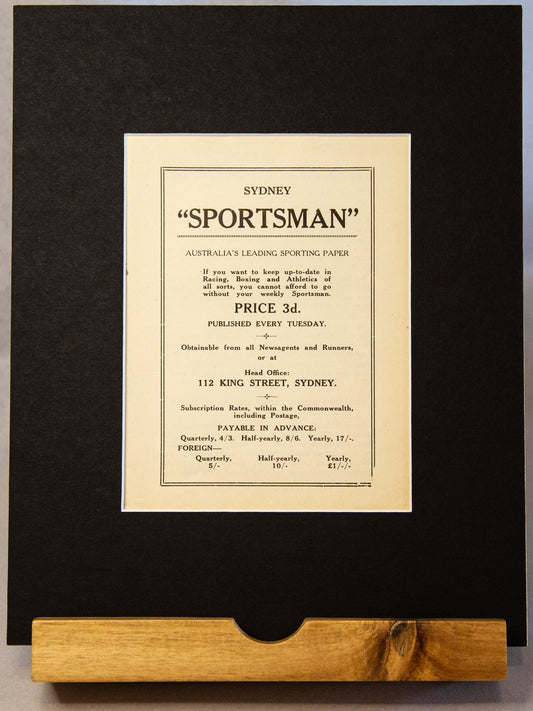 Original 1914 "Sportsman" Advertisement – Vintage Sporting Newspaper Print, Sydney-Vintage Ephemera-Tilbrook and Co
