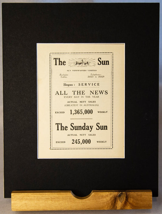 Original 1914 The Sun Advertisement – Vintage Sydney Newspaper Print-Vintage Ephemera-Tilbrook and Co