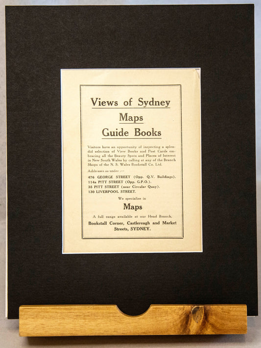 Original Vintage 1914 Bookstall Corner: Views of Sydney Maps Guide Books Advertisement-Vintage Ephemera-Tilbrook and Co