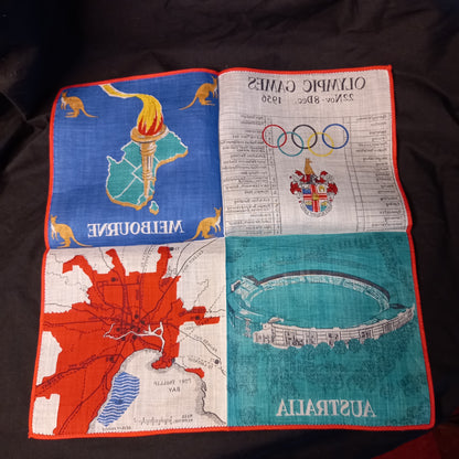 Vintage 1950s Olympic Games - 22 Nov - 8 Dec 1956 Commemorative Handkerchief-Ephemera-Tilbrook and Co